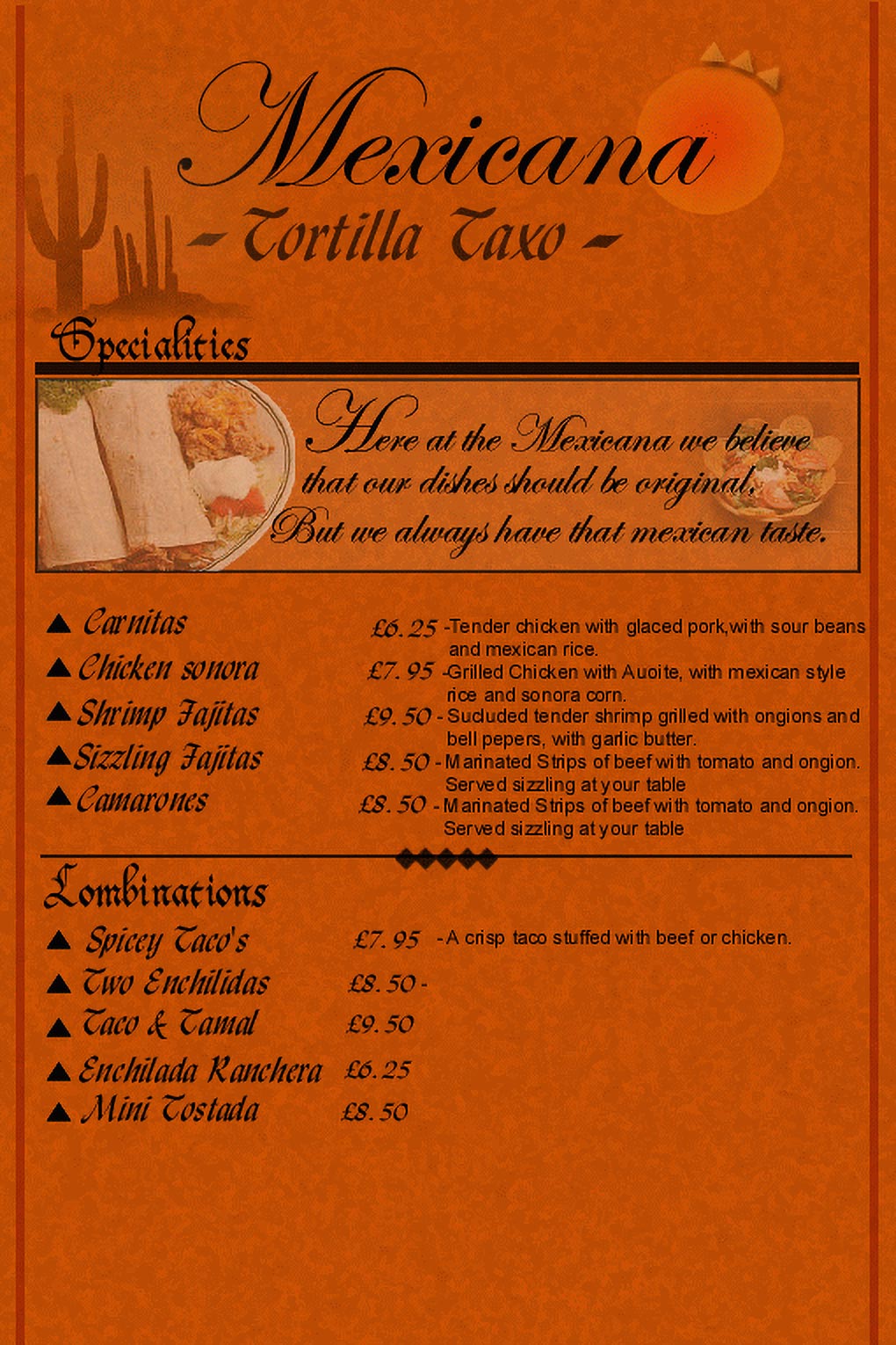 Mexicana menu made in Photoshop